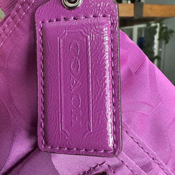 Coach Signature Nylon Crossbody Handbag Purple Like New - Picture 5 of 8